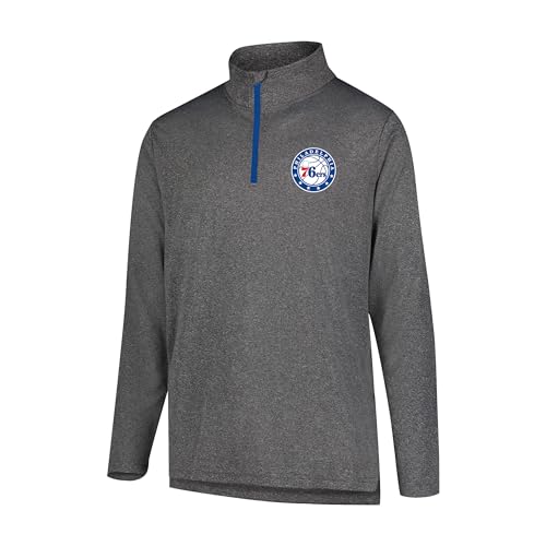 Ultra Game Men's NBA Official Super Soft Quarter Zip Long Sleeve T-Shirt, Philadelphia 76ers, Heather Charcoal, Large