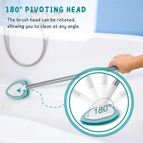 Shower Scrubber with Long Handle, 47'' Bathtub Scrub Brush, Bathroom Tub and Tile Cleaning Tool with 6 Refill Pads by KeFanta - Image 3
