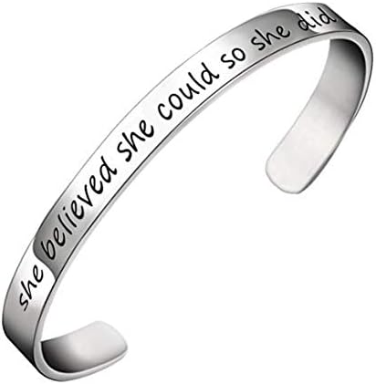 YOYONY Classic She believed she could so she did Inspired Hand Stamped expandable Cuff bracelet,2023 Inspirational Bracelet Graduation Gifts.