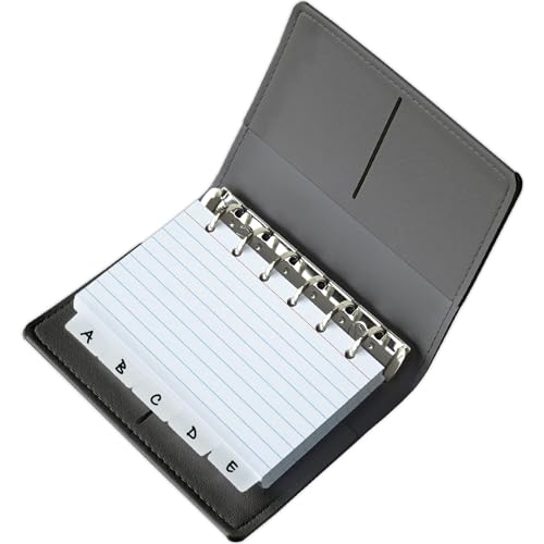 Olivo 3x5 Lined Index Cards with Ring Binder Holder and Dividers, 100 Note Cards, Black