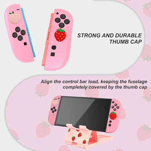 Strawberry Travel Carrying Case for Switch 2 2025 with Pink Silicone j-con Covers, Kawaii Thumb Grip Caps, Screen Protector, Embroidery stickers for Girls Women, Strawberry by VirgoCCY - Used condition - Image 3