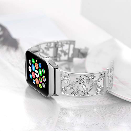 Image of Floral Band for Apple Watch Band, Women, Silver, 38 /40 /41 /42mm