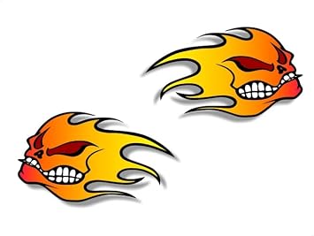 2 Fire Orange Flaming Skulls 9" Decals Autobody Angry Fire Graphics Decal JDM Racing Sticker Turbo Flame Vinyl Stickers Orange - 2 Decals
