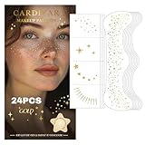 Glitter Freckles, 24PCS Glitter Freckles Face Tattoo, Sparkle Freckles for Women, Waterproof Gold Temporary Face Tattoos Glitter Glow Up Patches Makeup Patches Mardi Gras Festival (Gold)