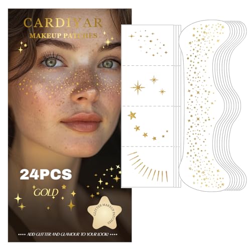 Glitter Freckles, 24PCS Glitter Freckles Face Tattoo, Sparkle Freckles for Women, Waterproof Gold...