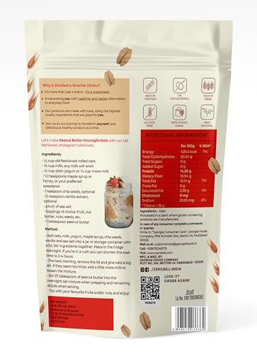 Image of Zerobeli Rolled Oats 1kg | 100% Natural & Wholegrain | High Protein & Fiber | Heart Healthy Breakfast Cereal | No Added Sugar | Ideal for Weight Management, Smoothies, Overnight Oats & Baking Recipes