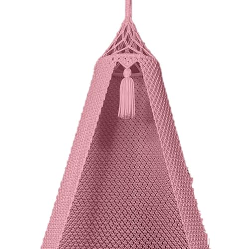 Image of KAAHIRA Bohemian Macrame Hanging Swing Chair- Aesthetic Cotton Rope Hammock for Indoor & Outdoor - Patio, Balcony, Bedroom, Living Room, Garden-Kids, Adults & Pets - Boho Decor (Pink)