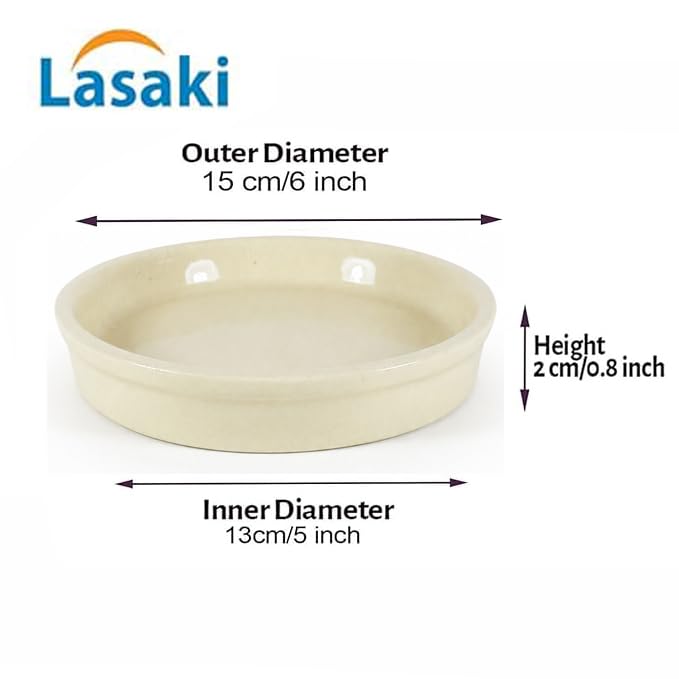 Image of Lasaki Plate Circular 5 inch Ivory HT25 R5 Set of 2 | Round Ceramic (Plates /Saucers) for Pots, Planters, Flowers, Succulents | Decorative Garden Accessories | (H - 2 X D - 15 cm)