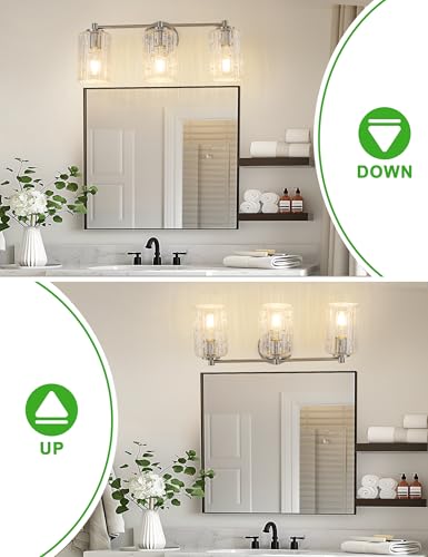 Image of DORESshop Bathroom Light Fixtures, 3-Light Brushed Nickel Bathroom Lighting Fixtures Over Mirror, Modern Vanity Lighting with Crystal Glass Shade, Wall Sconce for Mirror Bedroom Dressing Room Hallway