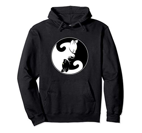 Kawaii Yin Yang Black Cat con Moon Crescent Manga Regalo Sudadera con Capucha