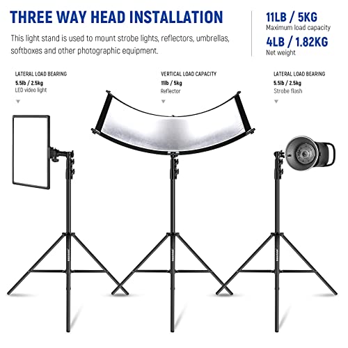 NEEWER 9.2ft/2.8m Air Cushioned Light Stand, Heavy Duty Metal Photography Tripod Stand with 1/4" to 3/8" Reversible Spigot, 3 Way Mounting Interface & Metal Locking Knobs, Max Load 5.5lb/2.5kg by NEEWER - Image 4