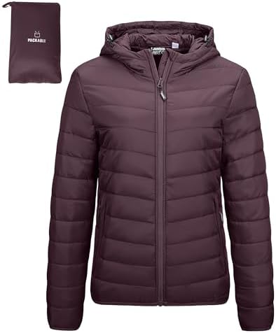 Outdoor Ventures Damen Steppjacke mit Kapuze Packbare Warme Pufferjacke | Leicht, 3 Taschen, Maschinenwäsche, Gefüttert, Wasserabweisend, Winddicht, Übergangsjacke, für Reisen Wand