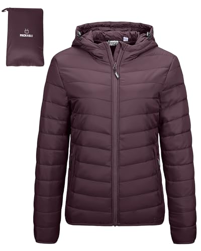 Outdoor Ventures Damen Steppjacke Leichte Packbare Übergangsjacke Warme Winterjacke mit Kapuze für Frauen Gefüttert Pufferjacke mit Taschen für Freizeit Wandern Reisen...