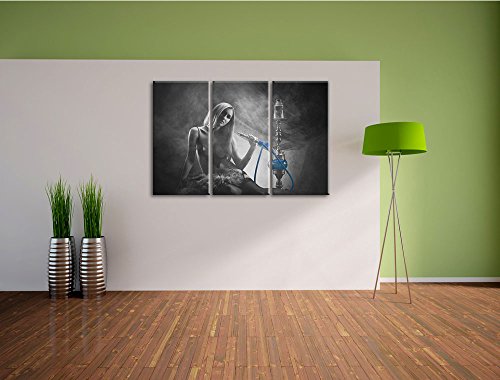 Frau neben Shisha schwarz/weiß auf 3-Teiler Leinwandbild 120x80 Bild auf Leinwand, XXL riesige Bilder fertig gerahmt mit… – Bild 5