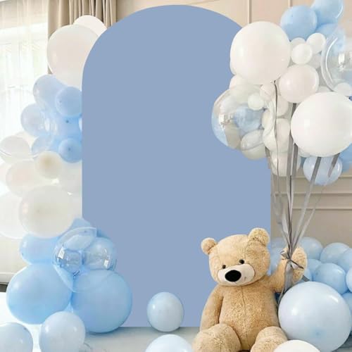 FANPROMS Dusty Blue Arch Cover 7.2FT Spandex Fitted Arch Backdrop Cover Chiara Backdrop Covers for Round Top Arched Frame Balloon Arched Stand Covers Fabric for Baby Shower Party Ceremony Decoration by FANPROMS - Image 4