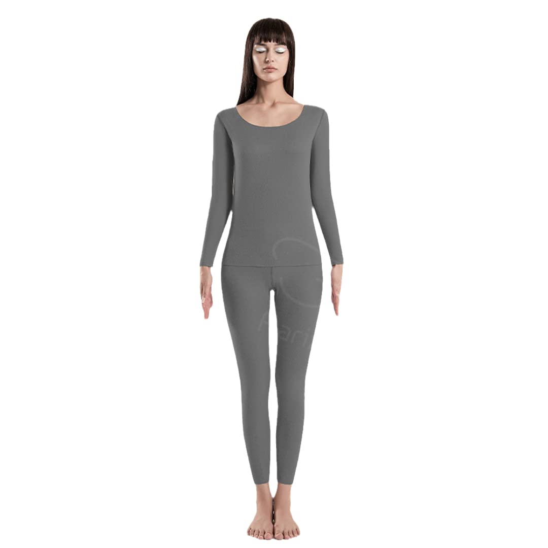 Disimlarl Nahtlose Damen Thermounterwäsche Set Herren Thermostrumpfhose, grau-frau, 38