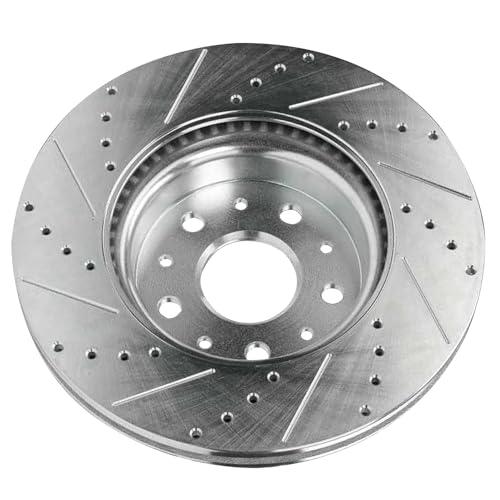 Image of Detroit Axle - Front Brake Kit for 2015-2019 Cadillac ATS 12.64 inch inch Drilled and Slotted Disc Brake Rotors Ceramic Brakes Pads with Hardware 2016 2017 2018 Replacement