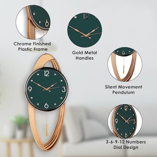 Image of Amazon Brand - Umi Silent Stylish Decorative Home Decor Designer Pendulum Wall Clock lolak Big Pendulum Wall Clock for Living Room Bedroom Home Wall Decoration Gift (34 x 75 cm) UC3392 Green