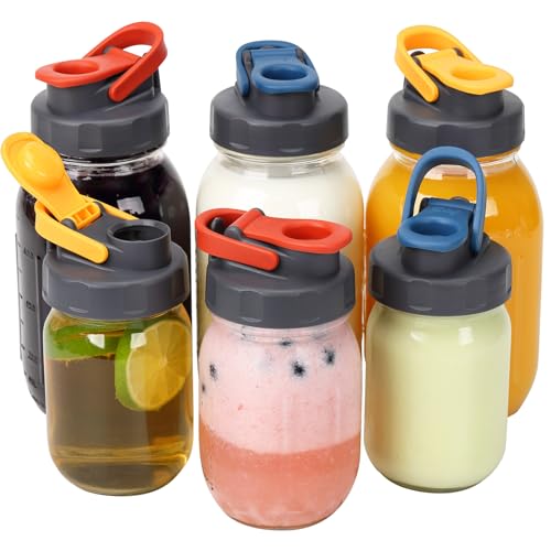 Image of Soligt 6 Pack Mason Jar Lids, Regular Mouth Pour Spout Flip Cap Lids for Ball Brand Mason Jars, Leak Proof Airtight for Drinking Salad Dressing & Food Storing (jars are not included)