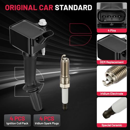 Image of BDFHYK Ignition Coils UF802 and Iridium Spark Plug 91970 Compatible with Chevrolet Equinox Malibu Cruze 2016-2020 GMC Terrain Buick Encore l4 1.4L 1.5L Chevy Oem Coil Pack Coil for ILNAR8B7G Set of 4