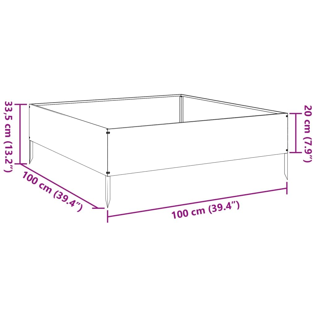 Black Raised Garden Bed 100 x 100 x 33,5 cm stalowy pojemnik na rośliny z otwartą podstawą na zioła, kwiaty, sukulenty, kaktusy i warzywa, nadaje się do ogrodu, patio, balcony i podwórka