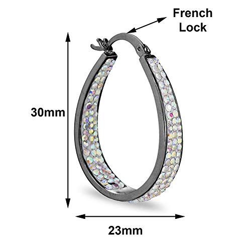 Savlano Inside Out Oval Shape Crystal Hoop Earrings For Women & Girls (Gun Metal) #TOP2