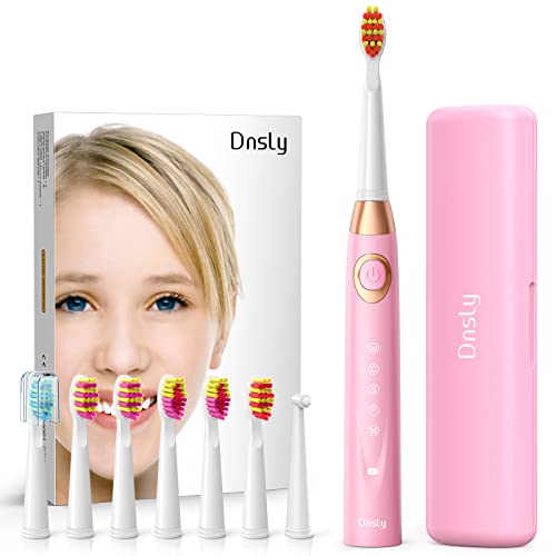 Dnsly Ultrasonic Toothbrush With 5 Modes Sonic Cleaning,Whitening Sonic Toothbrushes With 2-Min Smart Timer, 8 Brush Heads,1 Pink Travel Case,Rechargeable Toothbrush 4 Hours Charge For 30 Days Use #TOP17