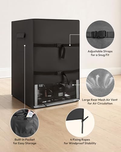 Image of EUHOMY Outdoor Refrigerator Cover, Waterproof and Dustproof Upright Mini Fridge Covers, Freezer Cover for 4.5 Cu.ft Beverage refrigerator fridge (21.3 inch D x 20.5 inch W x 31.7 inch H), Black
