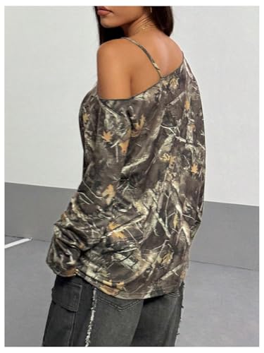 SOLY HUX Women's Camo T-Shirts Long Sleeve Cold Shoulder Loose Tee Shirts Vintage Streetwear2