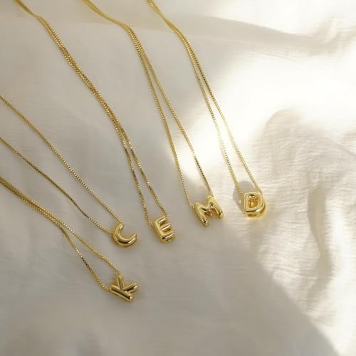 Image of Personalized Bubble Letter Initial Necklace, 14K Gold Plated, Dainty Pendant for Women, Trendy Gold Jewelry