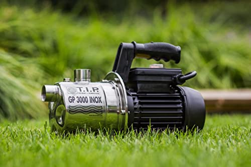 T.I.P. Edelstahl Gartenpumpe GP 3000 INOX - Leistungsstarke 550 W Pumpe mit 2950 l/h Leistung und thermischer Überlastschutz - Robustes, korrosionsbeständiges Pumpengehäuse, 30111