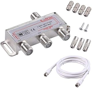 Justech 3 Way TV Aerial Splitter Coax Splitter F Type Splitter 5-2500MHz with 1.5m Coax Cable F Plugs for Sky Box Telewest Eurovox Starview Dreambox