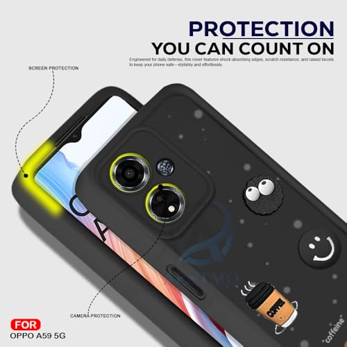 Image of AESTMO Back Case Cover for Oppo A59 5G Cover | Cute Fun Cartoon 3D Ball | Coffee Silicone Case | Full Body Protection | Camera Protection Back Cover for Oppo A59 5G (Black) | Cute Fun Cartoon