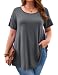 JollieLovin Women's Short Sleeve Loose Fit Flare Hem T Shirt Tunic Top (Deep Gray, L)