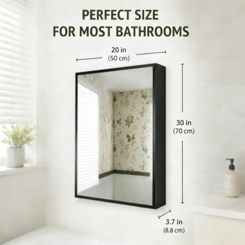 Image of Black Bathroom Medicine Cabinet with Mirror, Wall Mounted Mirror Cabinet