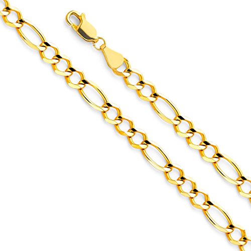 Twjc 14K Real Yellow Gold Solid Men's 5.5Mm Figaro 3+1 Open Chain Bracelet With Lobster Claw Clasp - 8" #TOP10