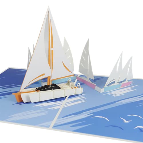 Carte d'anniversaire pop-up, carte de voeux 3D, de grande qualité, fait à la main - Bateau à Voile sur la mer - SWEETPOPUP 203 Cover