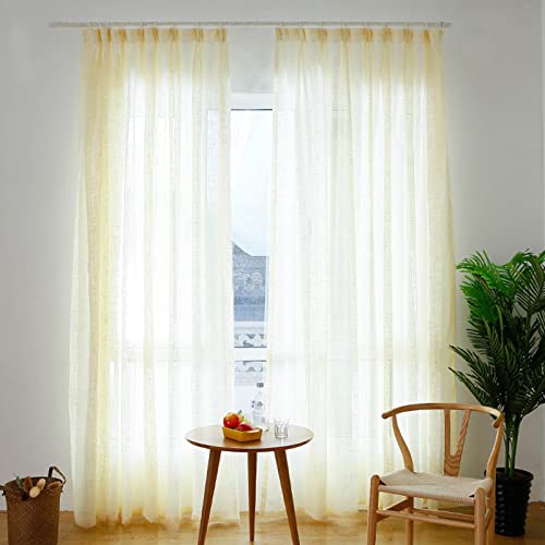 Panel de cortina de lino semitransparente vintage suave y transpirable para casa de campo, cocina, oficina, sala de estar, 183 x 213 cm, tratamiento de ventana amarillo