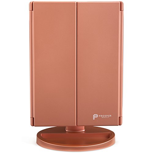 Prosper Beauty Lighted Makeup Mirror Vanity [Lit By 36 Led Lights Bright Natural Beauty Cosmetic Travel Trifold 1X/2X/3X Magnification Usb Charging 180 Degree Adjustable Stand (Rose Gold) #TOP4
