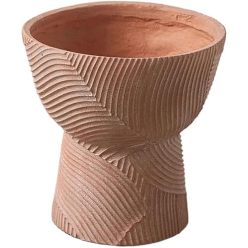 ZQNDFAC Maceta de pies Altos, Maceta de Arcilla de magnesio Rosa, macetero con Textura de línea con Orificio de Drenaje, contenedor de Plantas para Patio/hogar/Oficina Estética Elegante