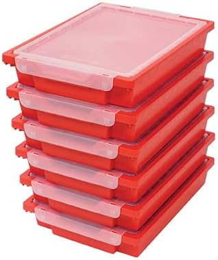 Gratnells Shallow trays - Set of six plastic storage boxes with lids (Red)