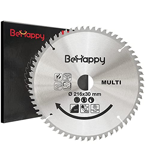 BeHappy Kreissägeblatt Metall, Handkreissägeblatt 216 x 1.6/2.4 x 30 mm, Kreissägeblätter 60 Zähne für Holz, Metall, Aluminium Cover
