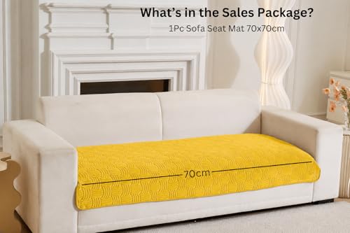 Image of HOMETHREADS Innovative Premium Velvet Sofa Cover Mat with PVC Backing for Non-Slip Comfort (C Yellow, 1 Seater | 70x70cm)