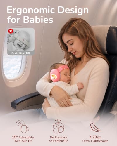 Image of iClever Baby Headphones for Noise Protection for 3-36 Months, NRR 18dB | 15 Adjustable Anti-Slip Headband, Washable, Baby Ear Muffs Noise Protection for Fireworks /Airplane /Sport Event, Focus EM03