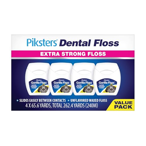 Image of Piksters Dental Floss, 4 Pack (262.4 Yds), Extra Strong Dental Floss, Plaque Remover for Teeth, Shred Resistant, Smooth Gliding, Waxed, Deep Cleaning Teeth Flosser, Oral Care for Adults & Kids