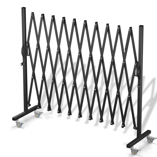 WEWORTH Expandable Barricade Gate,Accordion Garden Yard Outdoor Indoor Portable Folding Security Dog Fence Gates Wall Mount,129” Adjustable Metal Safety Barrier Gate with Casters,Black