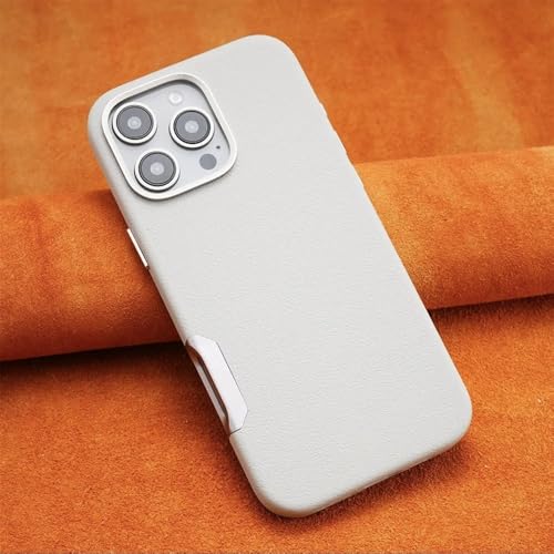 Étui magnétique en cuir uni luxe pour iPhone 16 Pro Max avec bouton métal gris