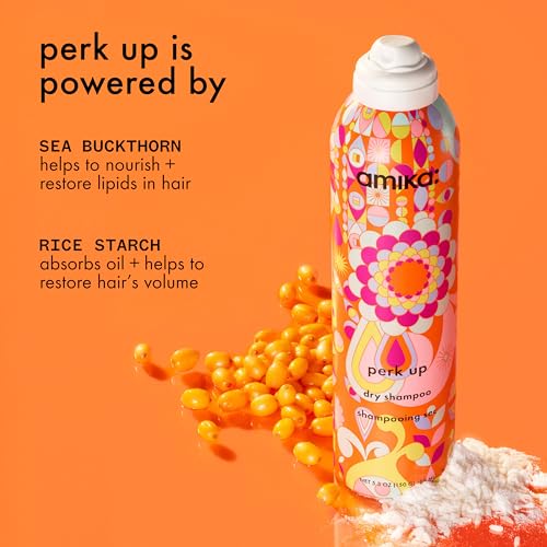 Image of amika perk up talc-free dry shampoo | refreshes roots with a voluminous 'oomph' between washes, no white residue, absorbs oil + reduces odor, for all hair types
