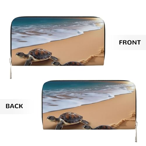 Turtles On The Beach Leather Wallet For Women Girl, Zip Around Credit Card Holder Long Pu Wallet Clutch Purse Waterproof Travel Handbag2
