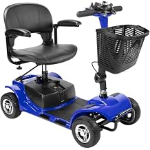 FERBAM 4 Wheel Mobility Scooter, Electric Power Mobile Wheelchair for Seniors Adult with Lights Collapsible and Compact Duty Travel Scooter w/Basket and Extended Battery Blue 1.0 Count